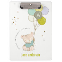Elegant Cute Blue Bear Balloon Boys Monogram