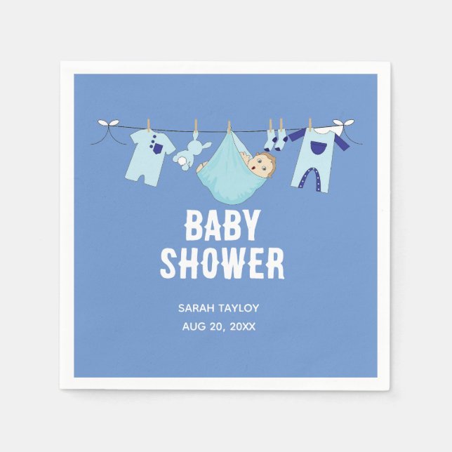 Elegant Cute Blue Boy Baby Shower Party Napkin (Front)