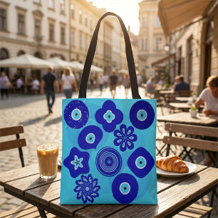 Elegant Cute Blue Evil Eye Good Luck Motifs Tote Bag