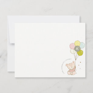 Elegant Cute Blush Bear Balloon Girly Monogram Card
