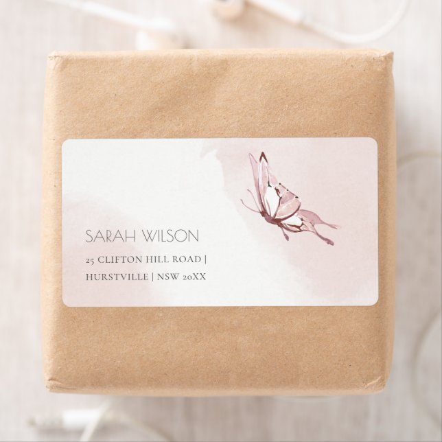 ELEGANT CUTE BLUSH WATERCOLOR BUTTERFLY ADDRESS LA (Insitu)