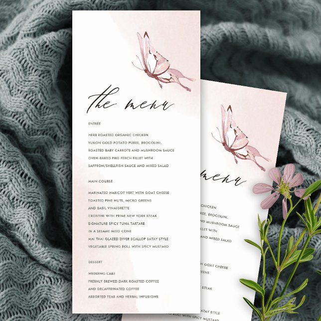 ELEGANT CUTE BLUSH WATERCOLOR BUTTERFLY WEDDING MENU (Creator Uploaded)
