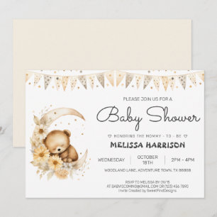 Elegant Cute Boho Bear Baby Boy Shower Invitation