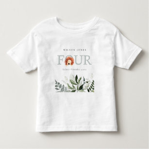 Elegant Cute Boho Lion Foliage 4th Fourth Birthday Toddler T-Shirt