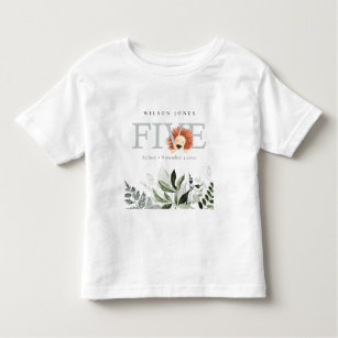 Elegant Cute Boho Lion Foliage 5th Fifth Birthday Toddler T-Shirt