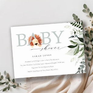 Elegant Cute Boho Lion Foliage Baby Shower Invite