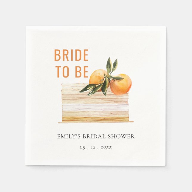 Elegant Cute Boho Orange Fruit Cake Bridal Shower Napkin (Front)