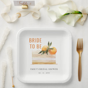 Elegant Cute Boho Orange Fruit Cake Bridal Shower Paper Plate