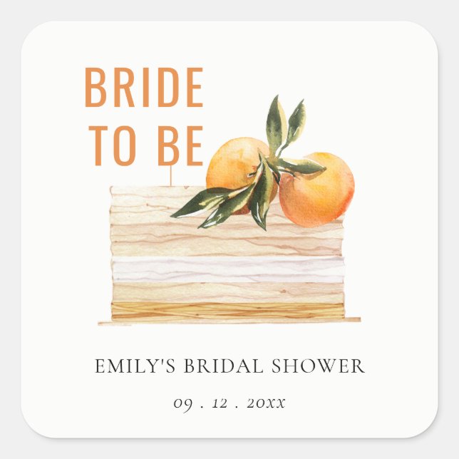 Elegant Cute Boho Orange Fruit Cake Bridal Shower Square Sticker (Front)