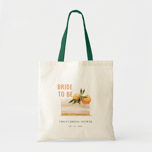 Elegant Cute Boho Orange Fruit Cake Bridal Shower Tote Bag (Front)