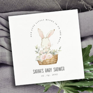 Elegant Cute Bunny In Floral Basket Baby Shower Napkin