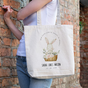Elegant Cute Bunny In Floral Basket Kids Birthday Tote Bag