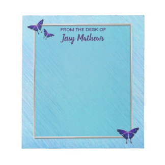 ELEGANT CUTE BUTTERFLIES ON METALLIC BLUE NOTEPAD