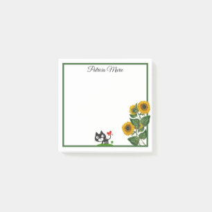 Elegant Cute Cat And Yellow Sunflower Personalised Post-it Notes