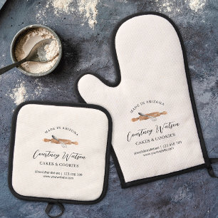 Elegant Cute Chic Watercolor Whisk Bakery Branded Oven Mitt & Pot Holder Set