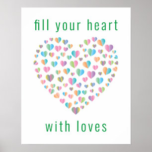 Elegant Cute Colorful Heart Pattern Design Poster