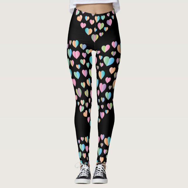 Elegant Cute Colourful Heart Pattern Design Leggings (Front)