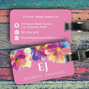 Elegant Cute Colourful Watercolor Floral Monogram Luggage Tag