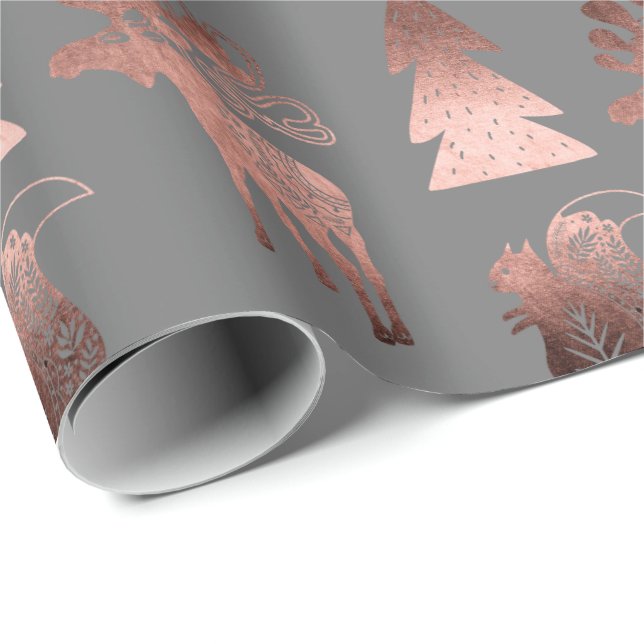 Elegant cute copper rose gold Christmas pattern Wrapping Paper (Roll Corner)