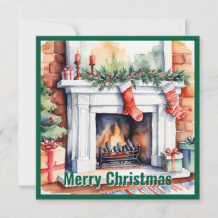 Elegant Cute Cosy Non Photo Christmas Fireplace Holiday Card