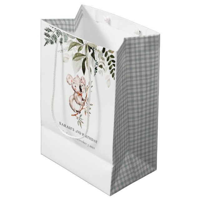 Elegant Cute Cuddly Koala Foliage Any Age Birthday Medium Gift Bag (Front Angled)