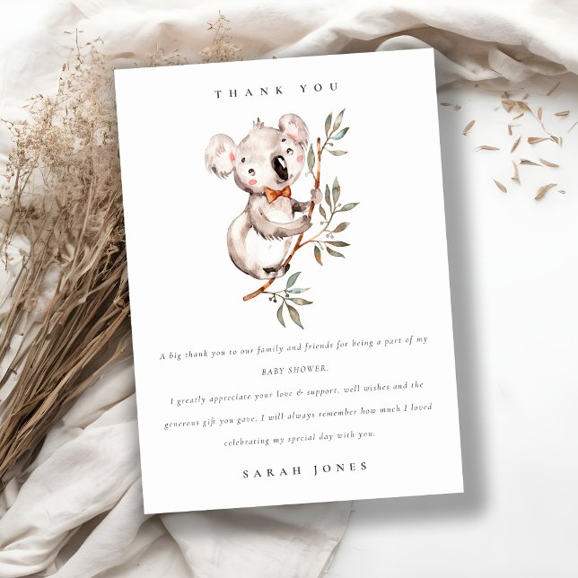 Elegant Cute Cuddly Koala Foliage Any Age Birthday Thank You Card (Creator Uploaded)