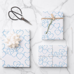 Elegant, Cute Decorative Blue, White Heart Charms Wrapping Paper Sheet