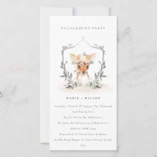 Elegant Cute Deer Floral Crest Engagement Invite
