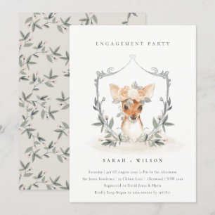 Elegant Cute Deer Floral Crest Engagement Invite