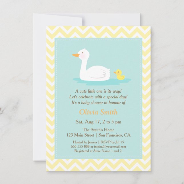 Elegant Cute Duck Chevron Baby Shower Invitations (Front)
