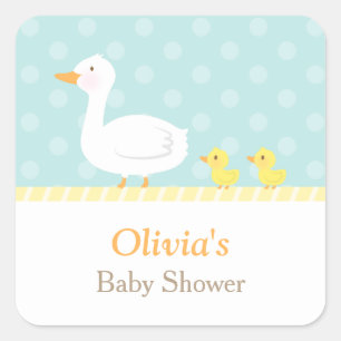 Elegant Cute Duck Twins Baby Shower Party Square Sticker