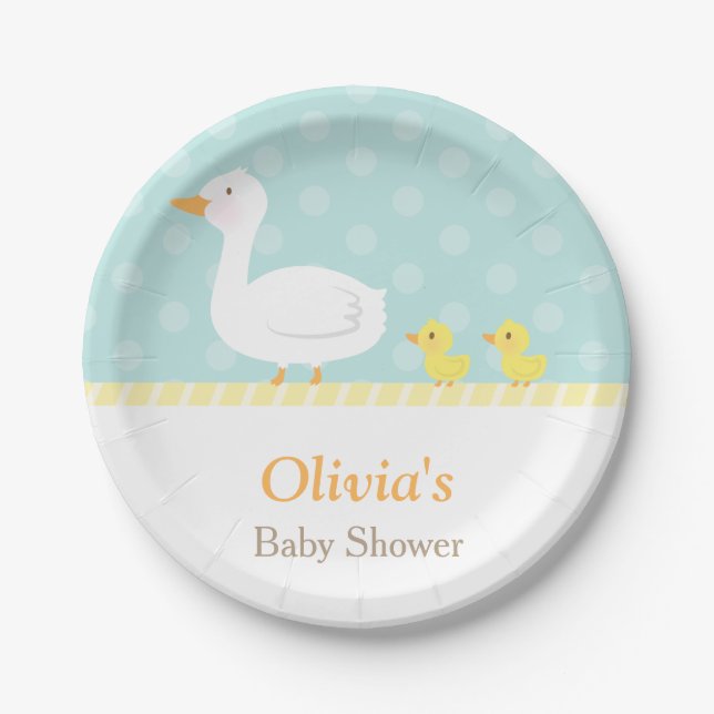 Elegant Cute Duck Twins Baby Shower Party Supplies Paper Plate (Front)