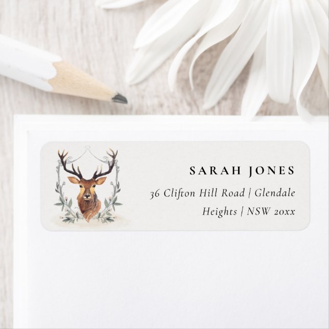 Elegant Cute Dusky Deer Floral Crest Address (Insitu)