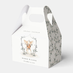 Elegant Cute Dusky Deer Floral Crest Bridal Shower Favour Box