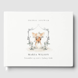 Elegant Cute Dusky Deer Floral Crest Bridal Shower Guest Book