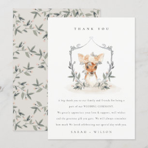 Elegant Cute Dusky Deer Floral Crest Wedding Thank You Card