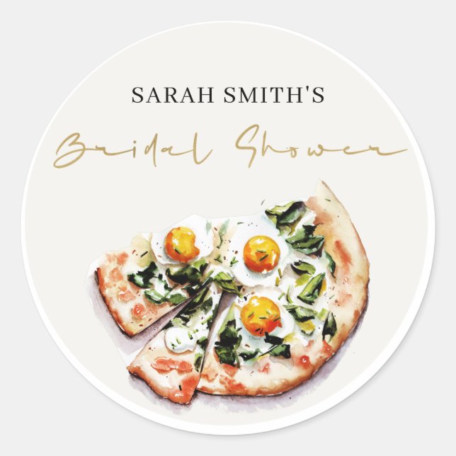 Elegant Cute Egg Basil Pizza Bridal Shower Party Classic Round Sticker (Front)