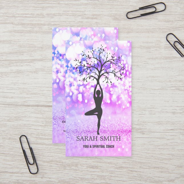Elegant Cute Elegant Bokeh Diamonds Yoga   Business Card (Front/Back In Situ)