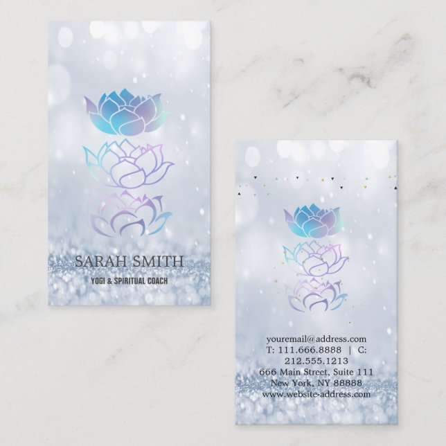 Elegant Cute Elegant Bokeh  holographic Lotus Business Card (Front/Back)