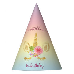 Elegant cute first birthday gold glitter unicorn party hat