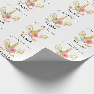 Elegant cute first birthday gold glitter unicorn wrapping paper