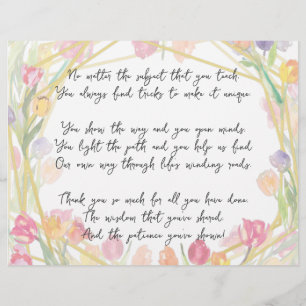  Elegant Cute Floral Appreciation Poem for Teacher Custom Letterhead
