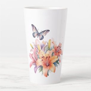 Elegant Cute Floral & Butterfly Design Latte Mug