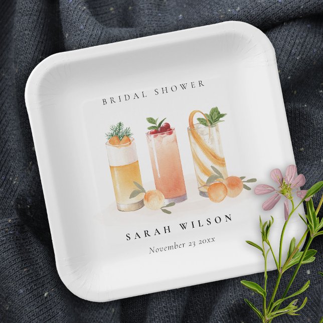 Elegant Cute Fruit Cocktail Orange Bridal Shower Paper Plate (Creator Uploaded)