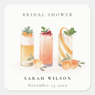 Elegant Cute Fruit Cocktail Orange Bridal Shower Square Sticker