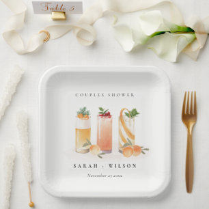 Elegant Cute Fruit Cocktail Orange Couples Shower Paper Plate