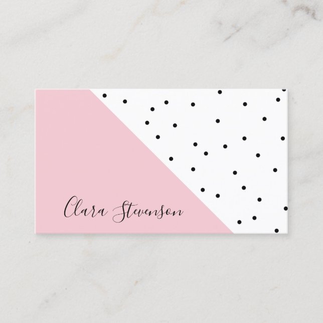 Elegant cute geometric black dots pastel pink business card (Front)