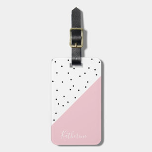 Elegant cute geometric black dots pastel pink luggage tag