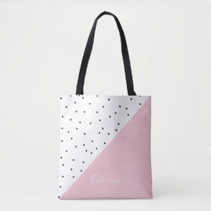 Elegant cute geometric black dots pastel pink tote bag