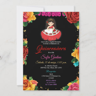 Elegant Cute Girl Colourful Flowers Quinceañera Invitation